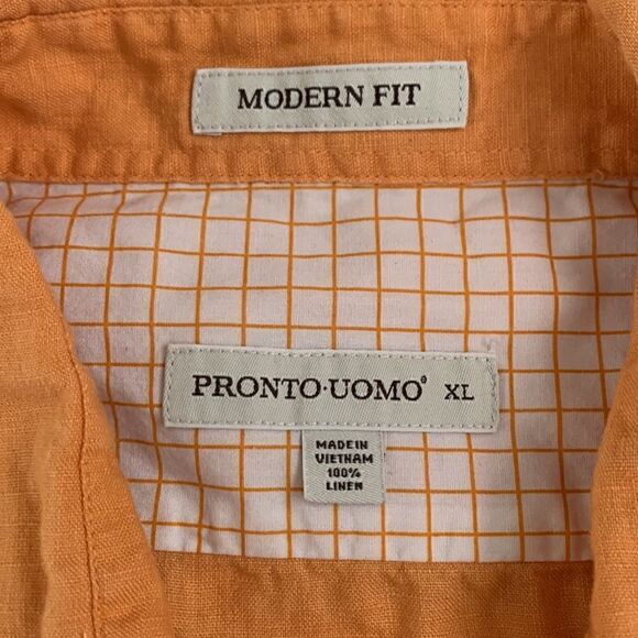 Pronto-Uomo Cotton Orange Shirt Modern Fit Size XL - Picture 6 of 7